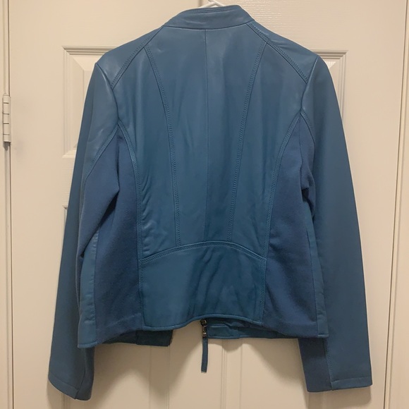 Neiman Marcus blue leather jacket - Picture 2 of 5